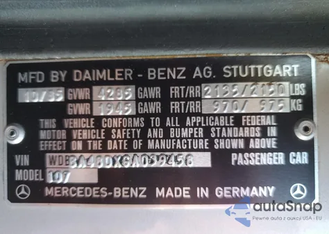 1986 Mercedes-Benz 560 Sl z USA, uszkodzony, nr VIN WDBBA48DXGA039458